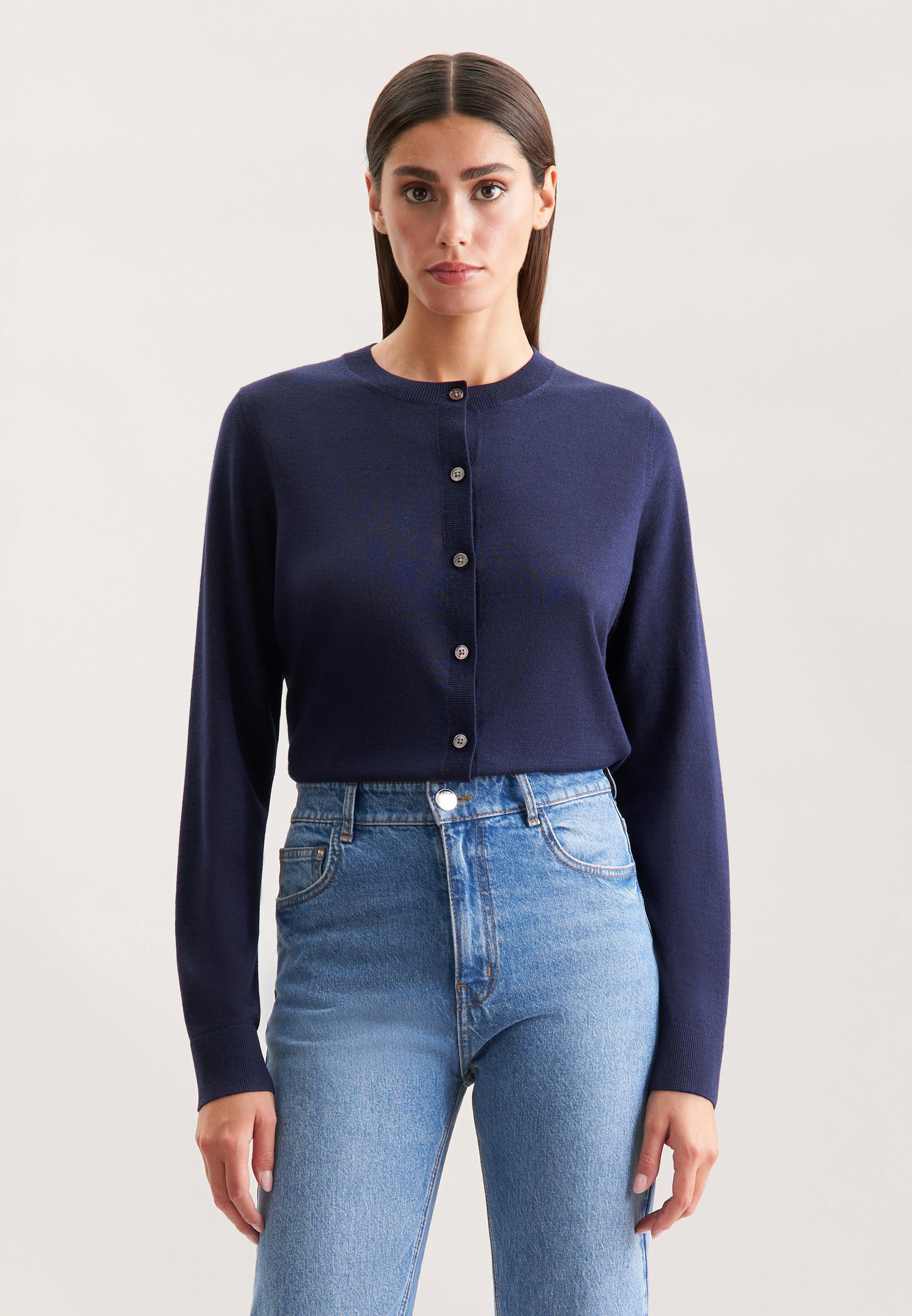 Women Leichter Strick Cardigan aus Wolle und Seide dark blue