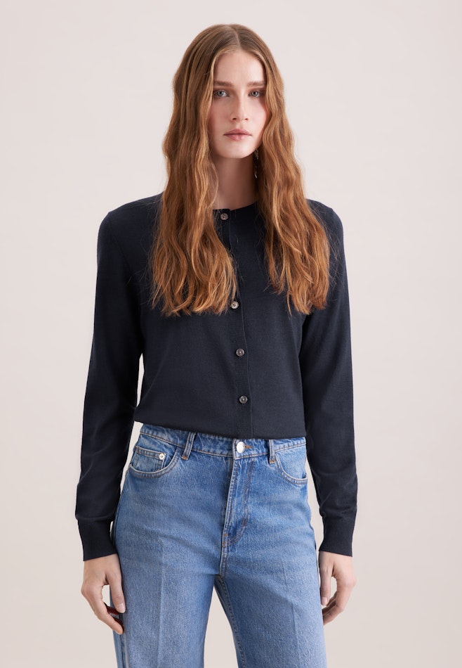Leichter Strick Cardigan aus Wolle und Seide in Dunkelblau | Seidensticker Onlineshop