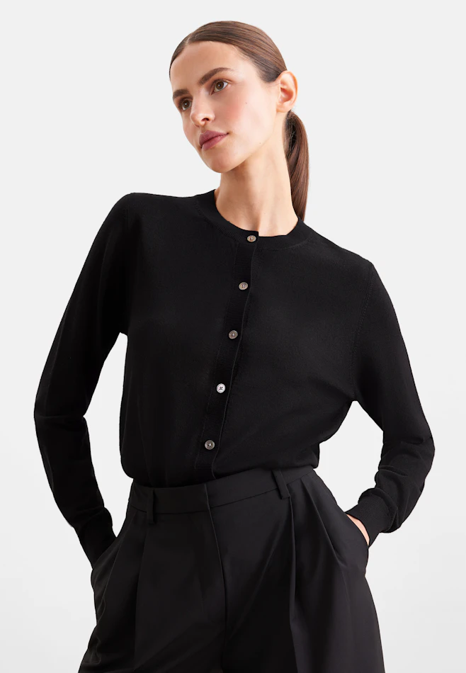 Leichter Strick Cardigan aus Wolle und Seide in Schwarz | Seidensticker Onlineshop