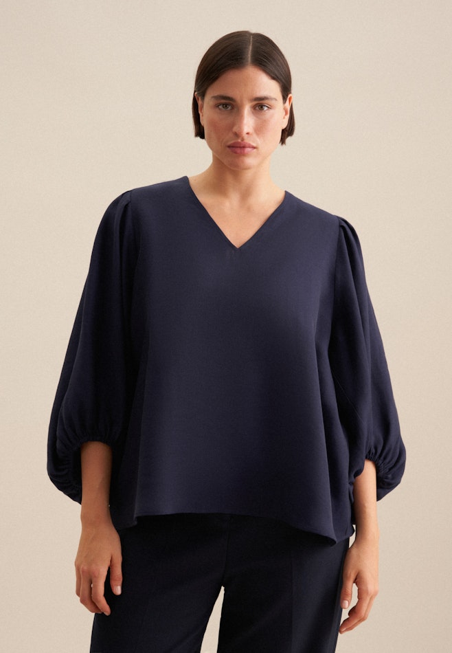 V-Neck Shirtbluse Regular in Dunkelblau | Seidensticker Onlineshop