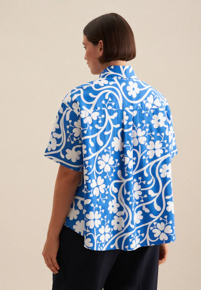 Hemdbluse Druck in Mittelblau |  Seidensticker Onlineshop