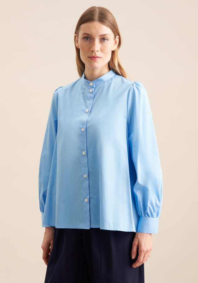 Regular Stehkragenbluse Uni in Mittelblau | Seidensticker Onlineshop