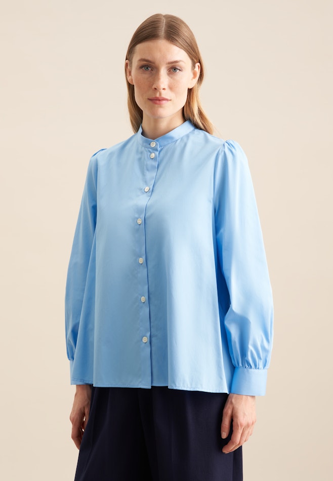 Stand collar blouse Uni in Medium Blue | Seidensticker online shop
