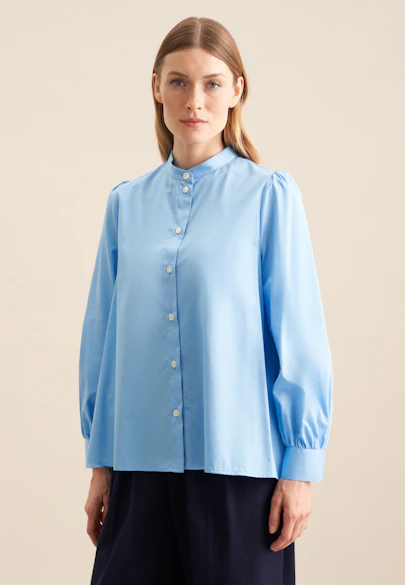 Stehkragenbluse Uni in Mittelblau |  Seidensticker Onlineshop