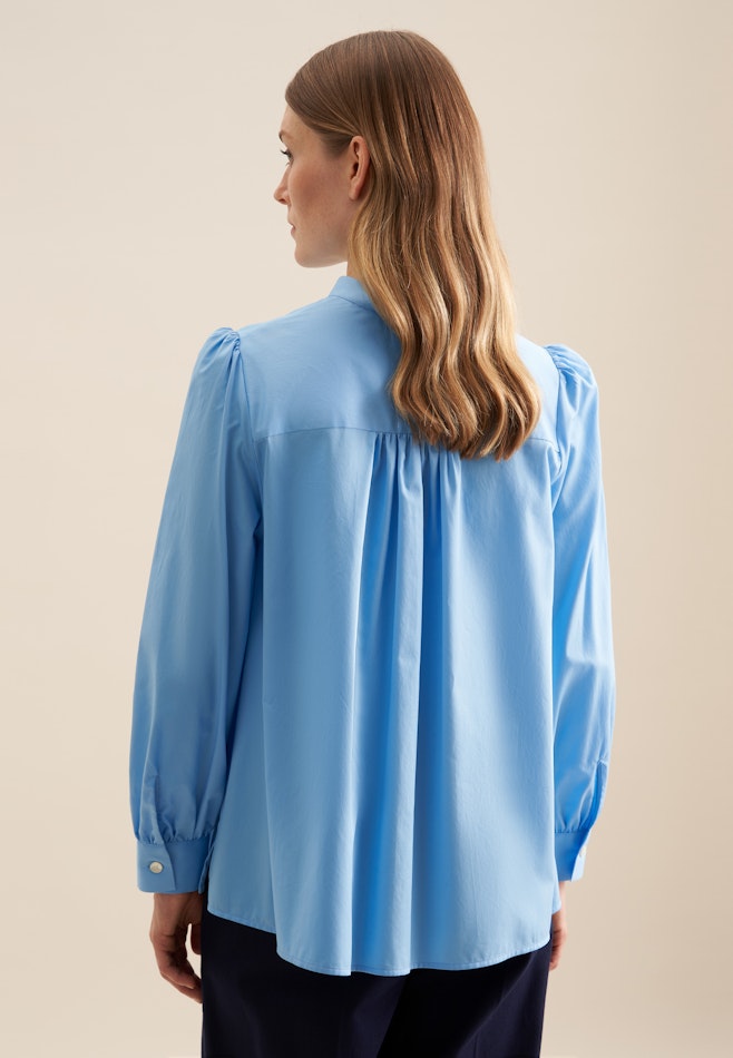 Stand collar blouse Uni in Medium Blue | Seidensticker online shop