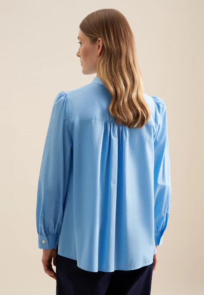Stehkragenbluse Uni in Mittelblau |  Seidensticker Onlineshop