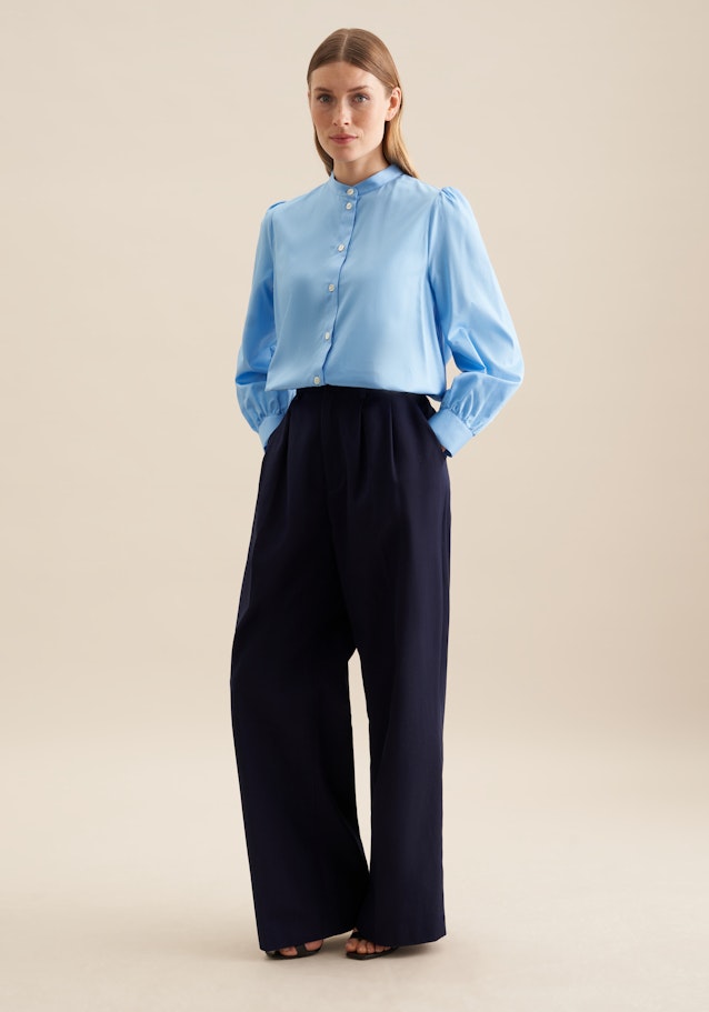 Regular Stehkragenbluse Uni in Mittelblau | Seidensticker Onlineshop