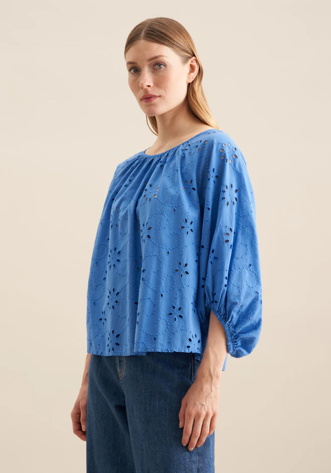 Shirtbluse Stickerei in Mittelblau | Seidensticker Onlineshop