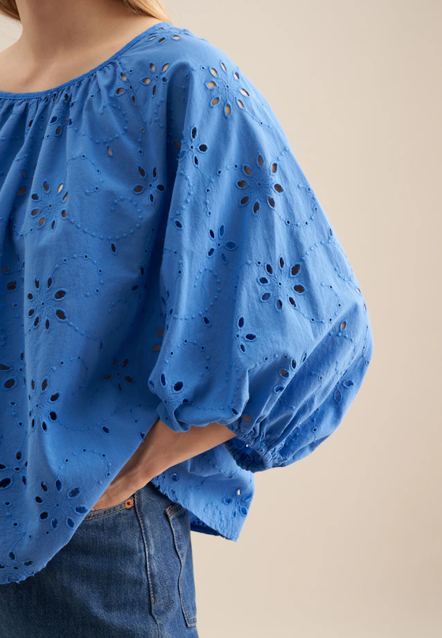 Shirtbluse Stickerei in Mittelblau |  Seidensticker Onlineshop