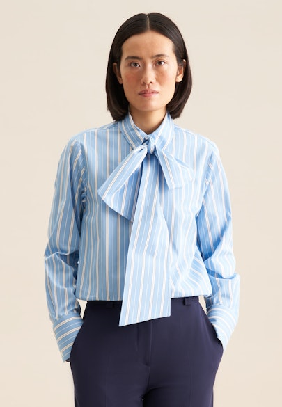 Tie-Neck Blouse Stripes in Medium Blue |  Seidensticker Onlineshop