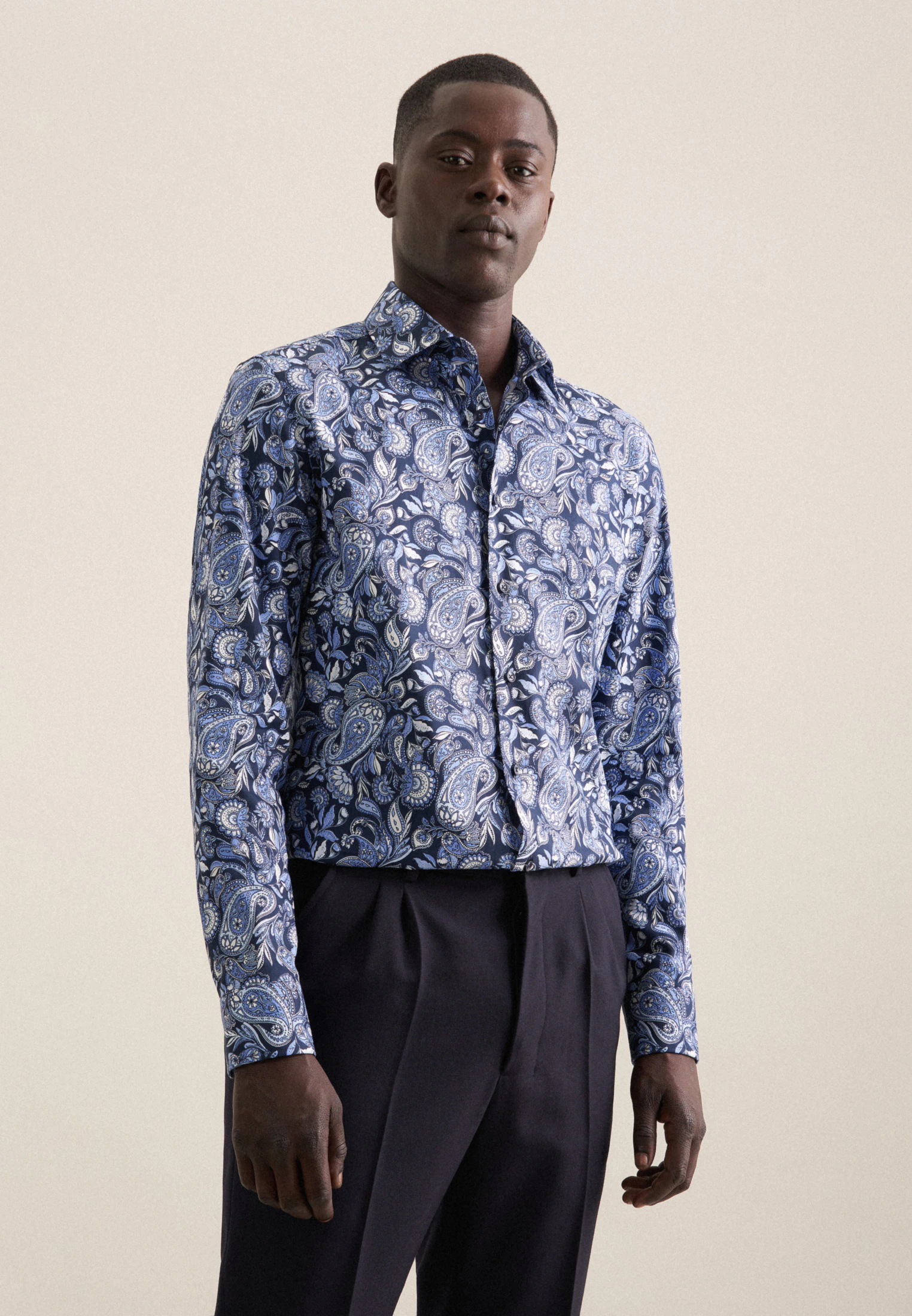 Slim Business Hemd Druck Blau 40