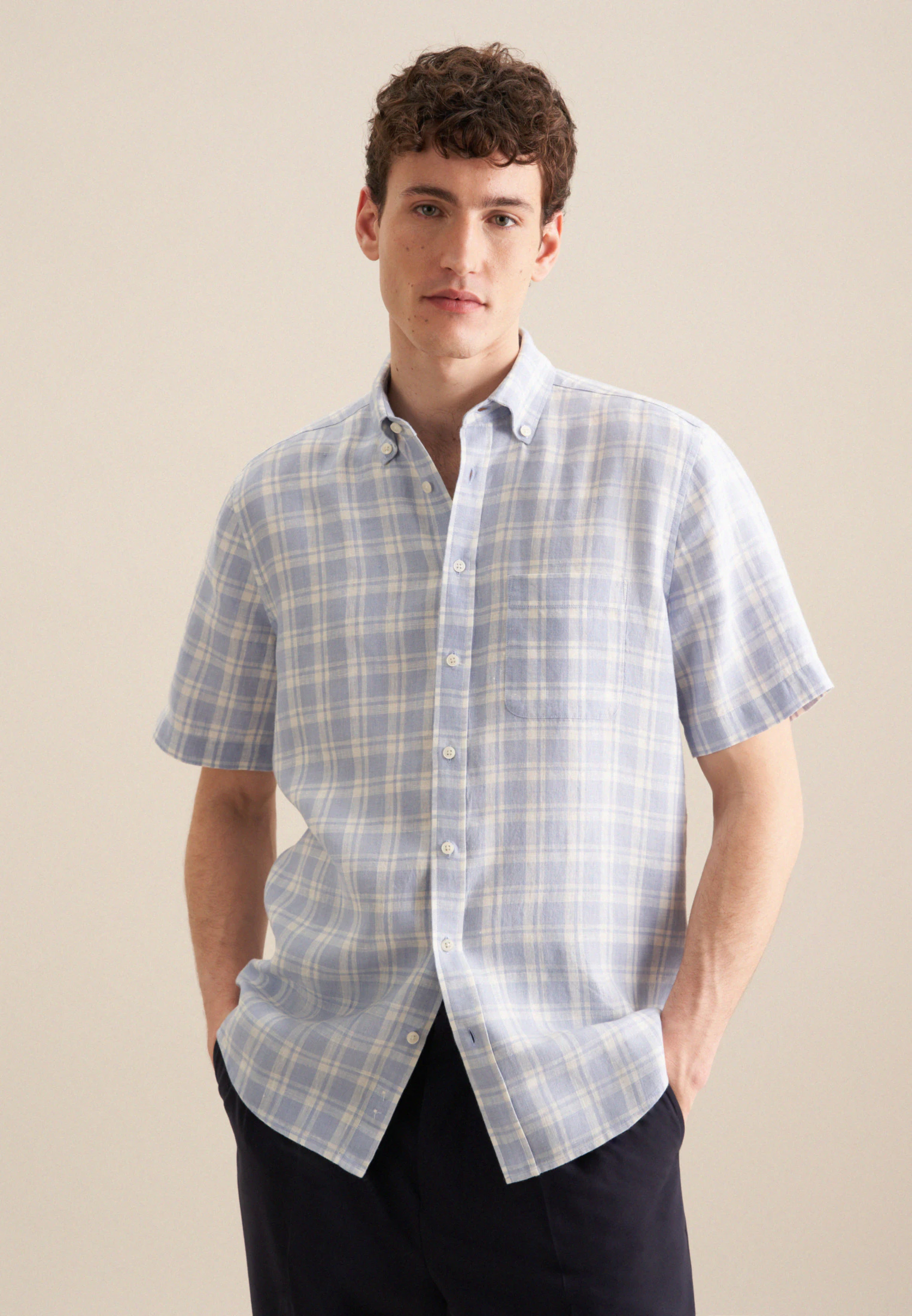 Regular Casual Hemd Karo Blau L