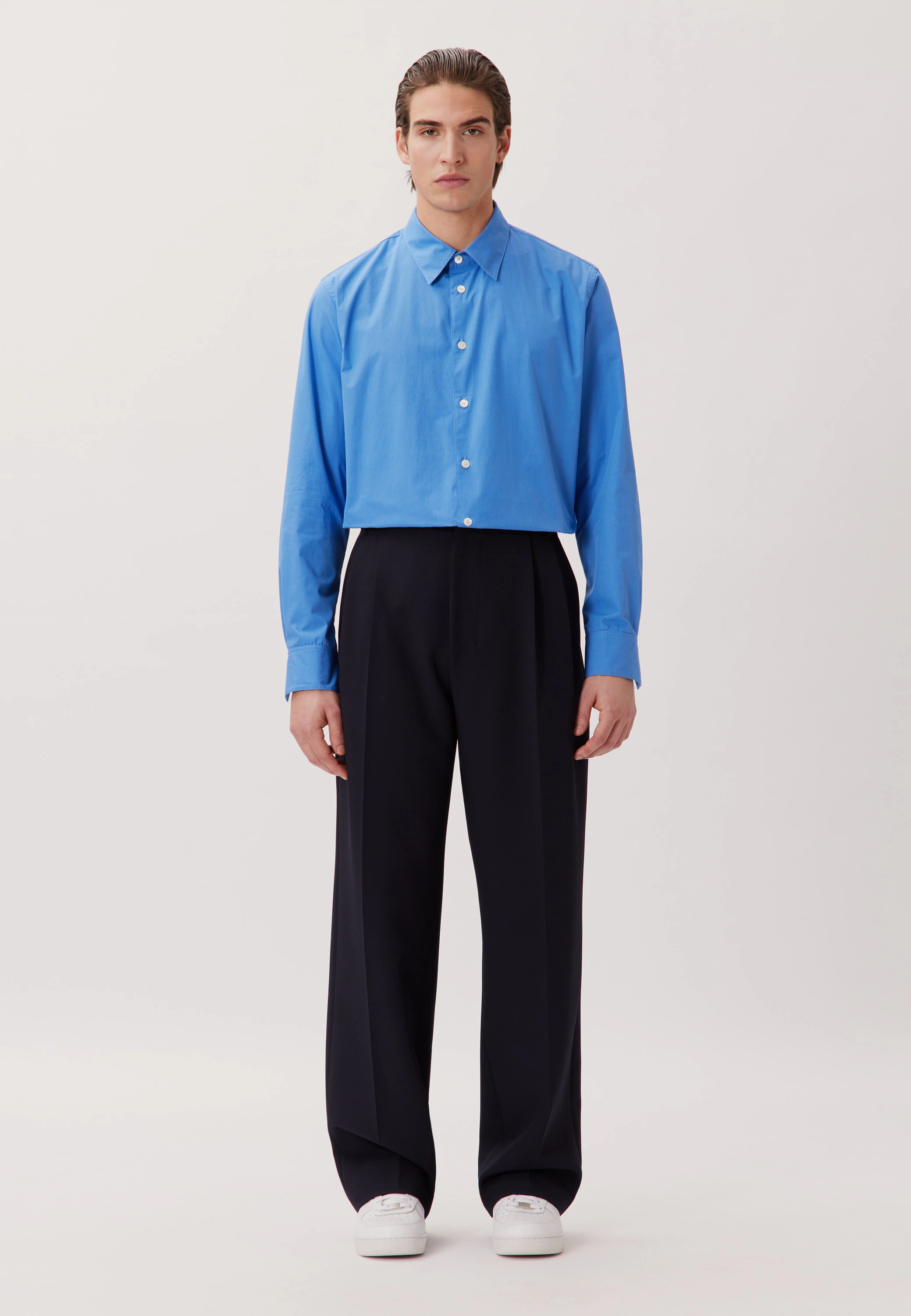 Regular Casual Hemd Uni Blau S