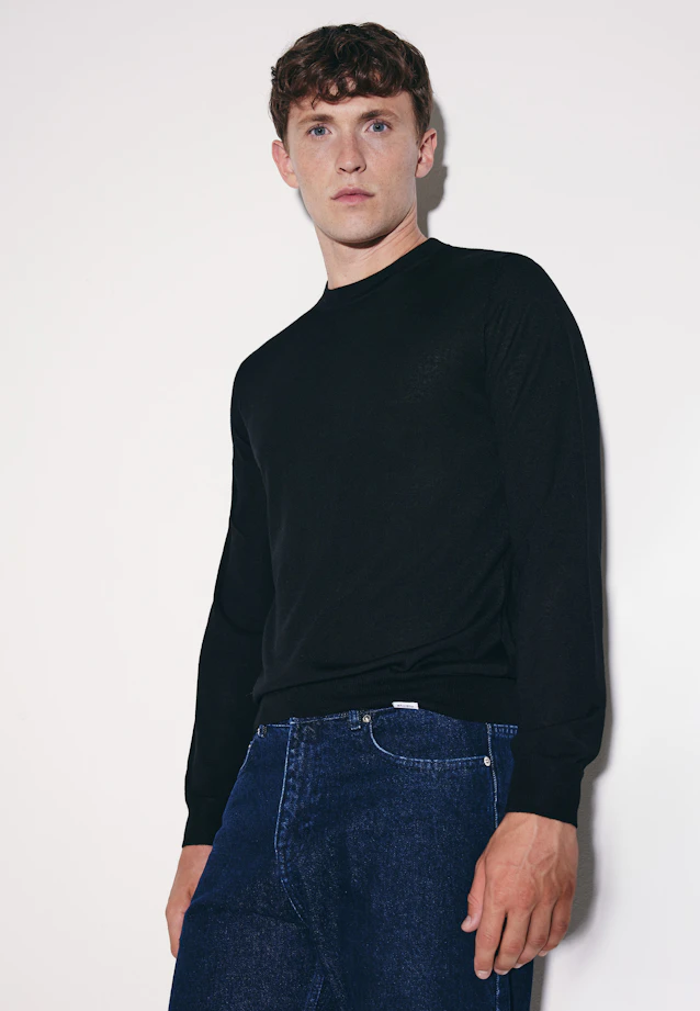 Regular Pullover Uni in Schwarz |  Seidensticker Onlineshop