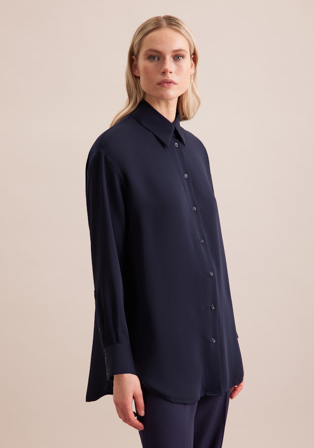 Oversized Hemdbluse aus fließender Ware in Bleu Foncé | Seidensticker Onlineshop
