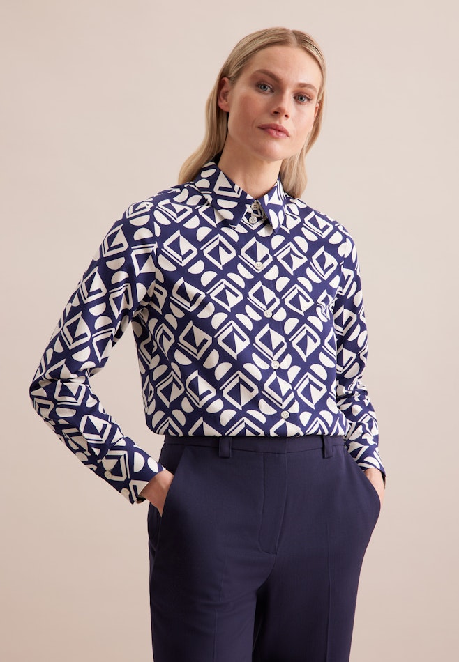 Hemdbluse Geometrische Muster in Mittelblau | Seidensticker Onlineshop