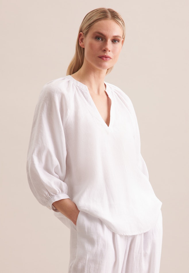 Crew Neck Shirt Blouse in White | Seidensticker online shop