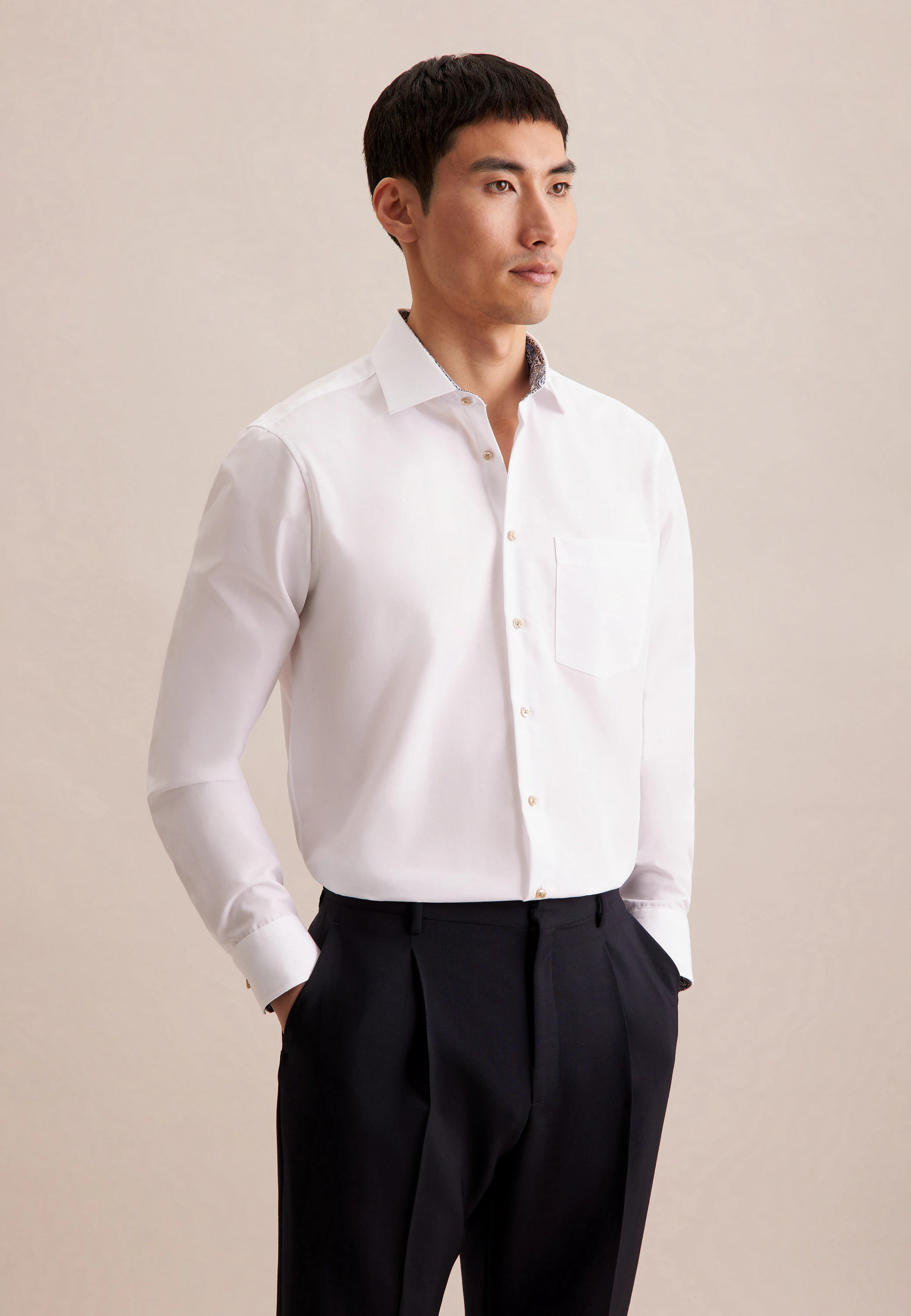 Regular Business Hemd Uni Weiß 43