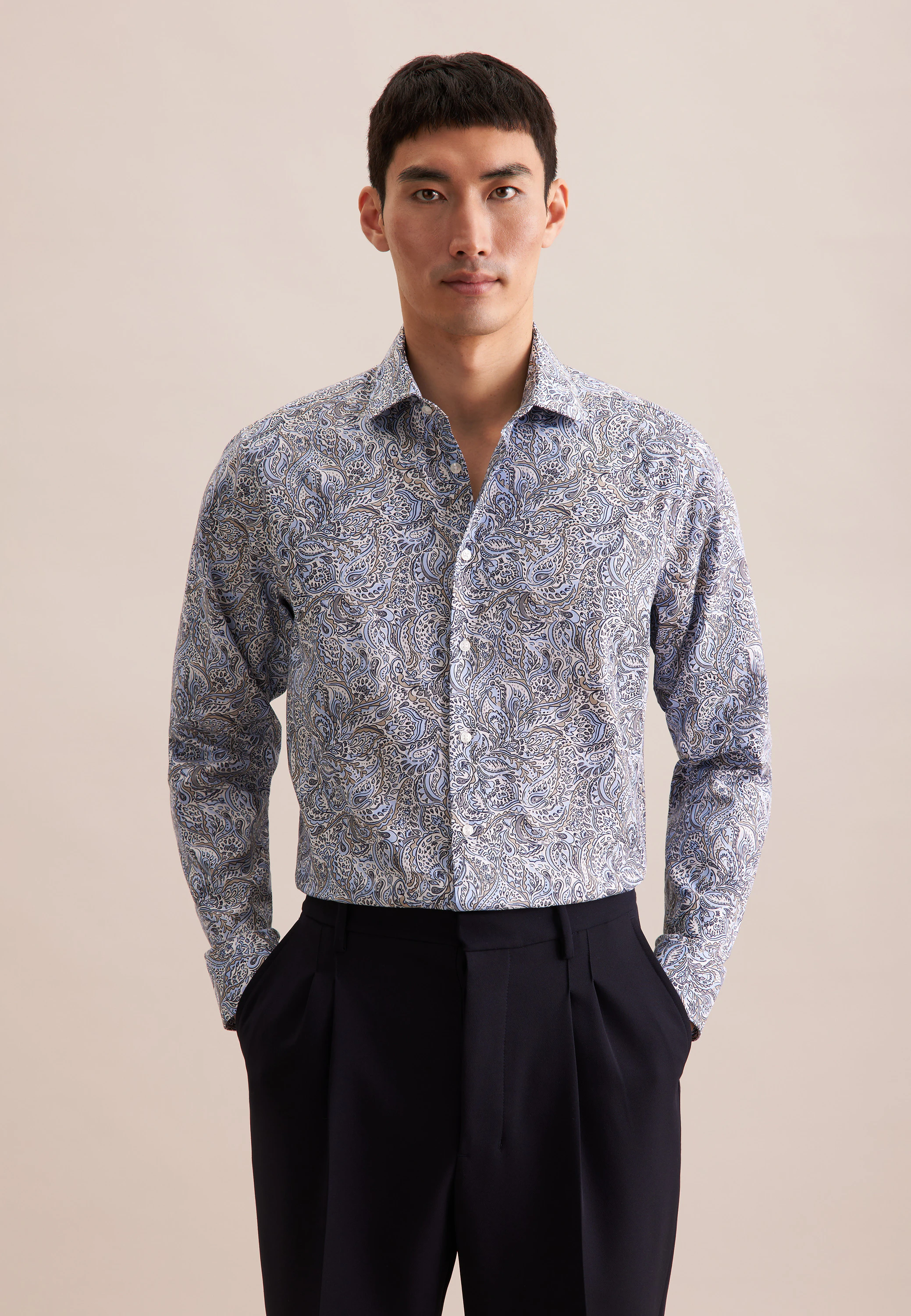 Comfort Business Hemd Floral Blau 42