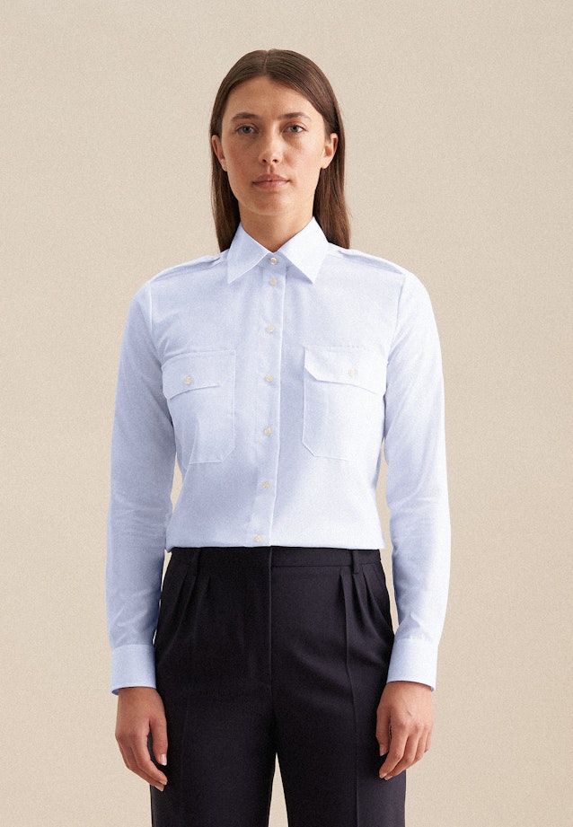 Chemisier chemise Uni in Bleu Moyen |  Seidensticker Onlineshop