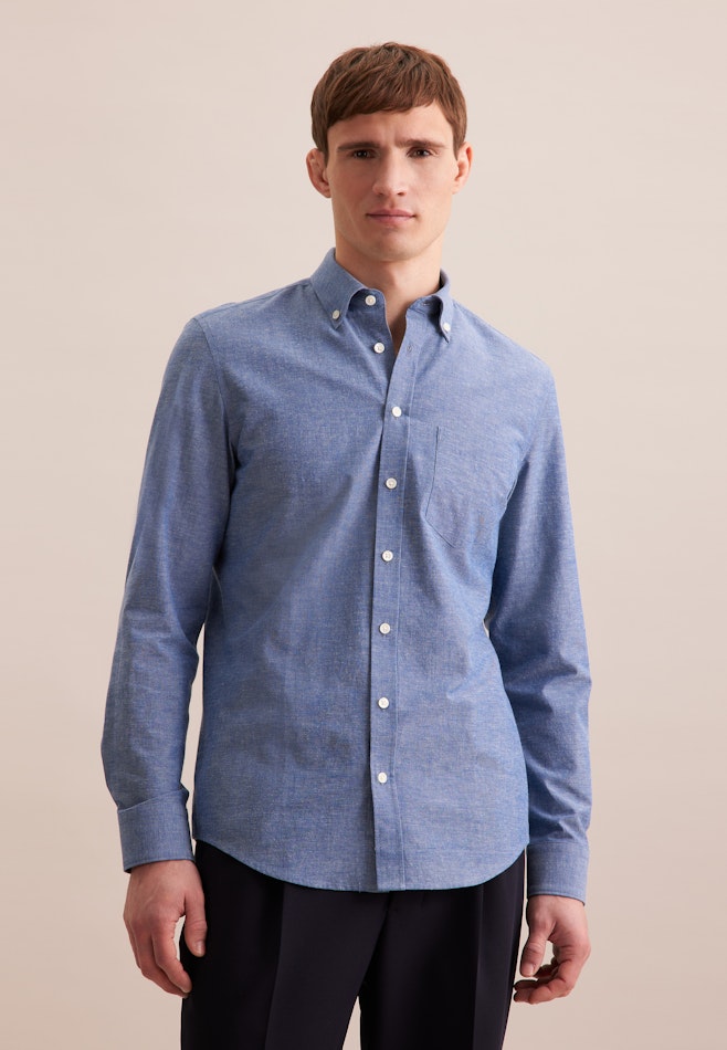 Slim Casual Hemd Uni in Mittelblau | Seidensticker Onlineshop