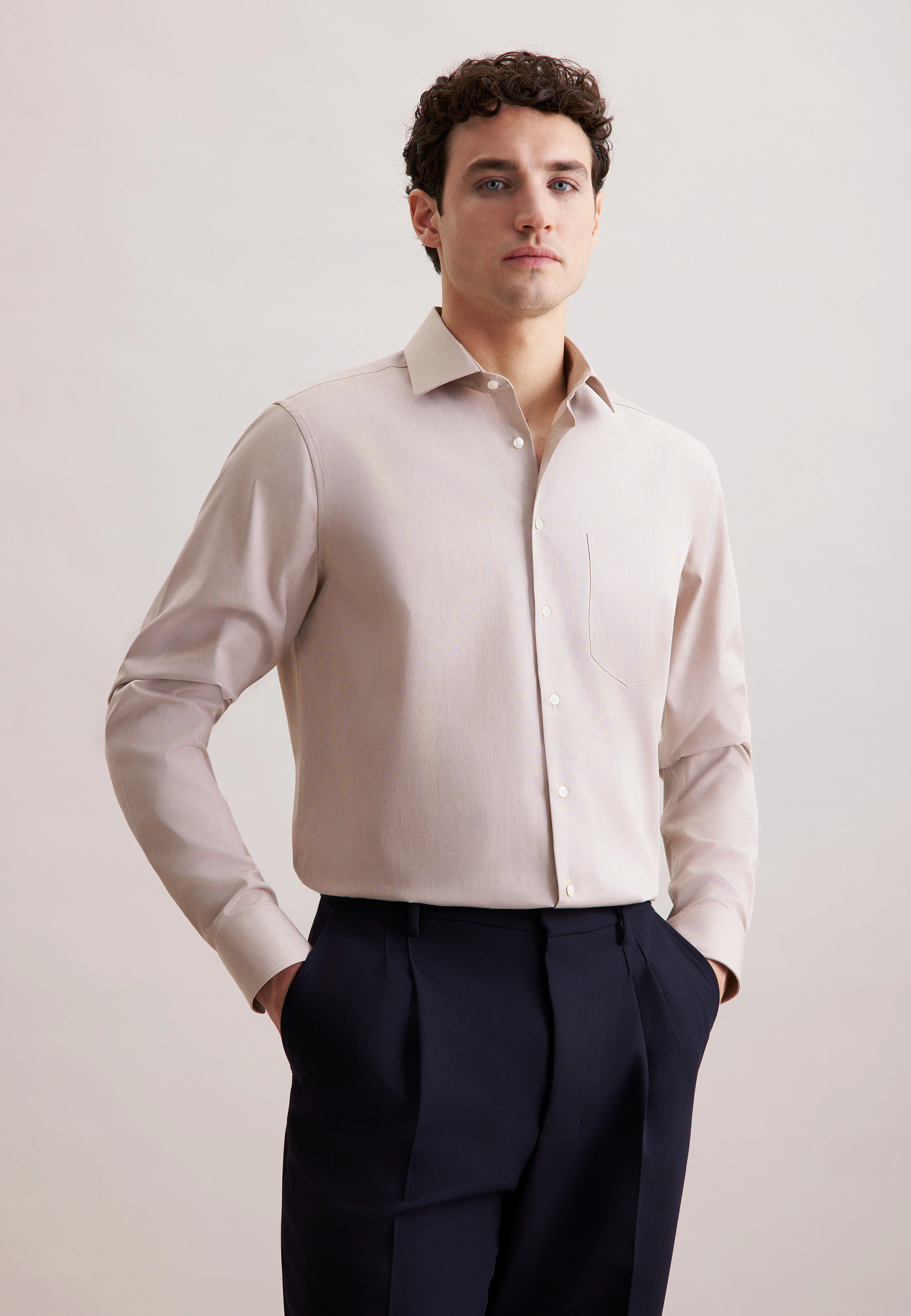 Regular Business Hemd Uni Braun