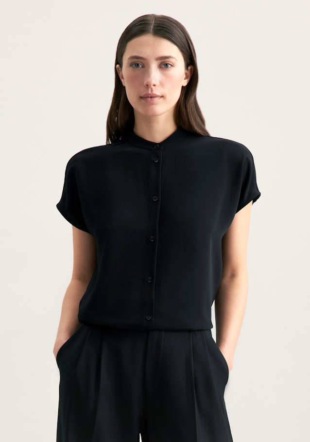 Blouse À Col Montant Regular Manche Courte in Noir | Seidensticker Onlineshop