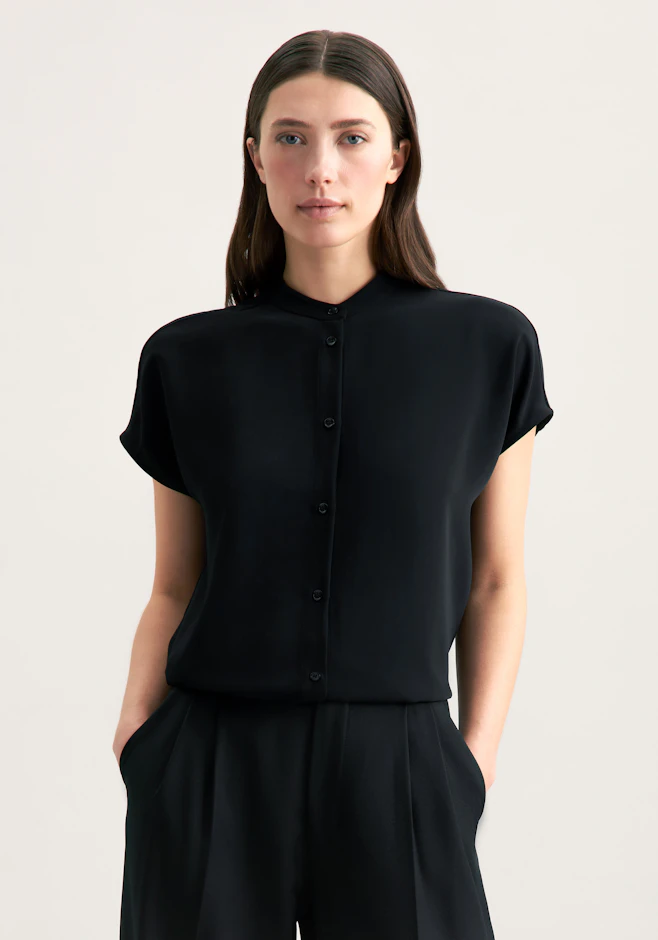 Stehkragenbluse Uni in Schwarz | Seidensticker Onlineshop