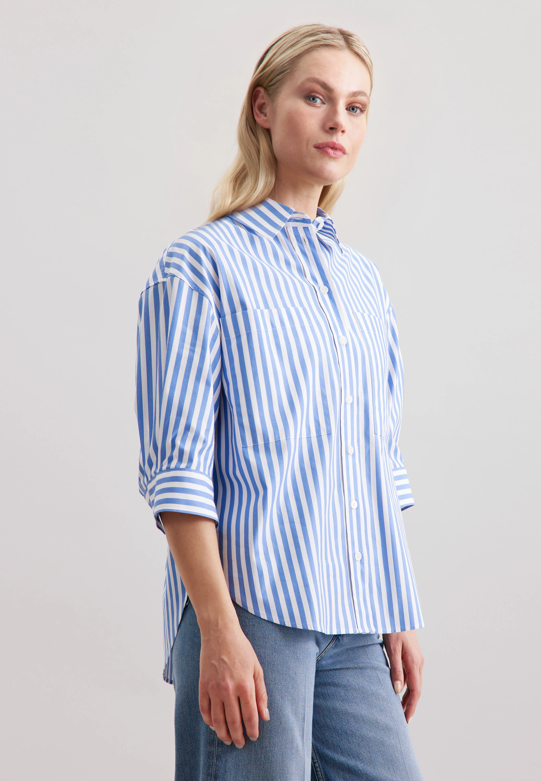 Longbluse Streifen Blau