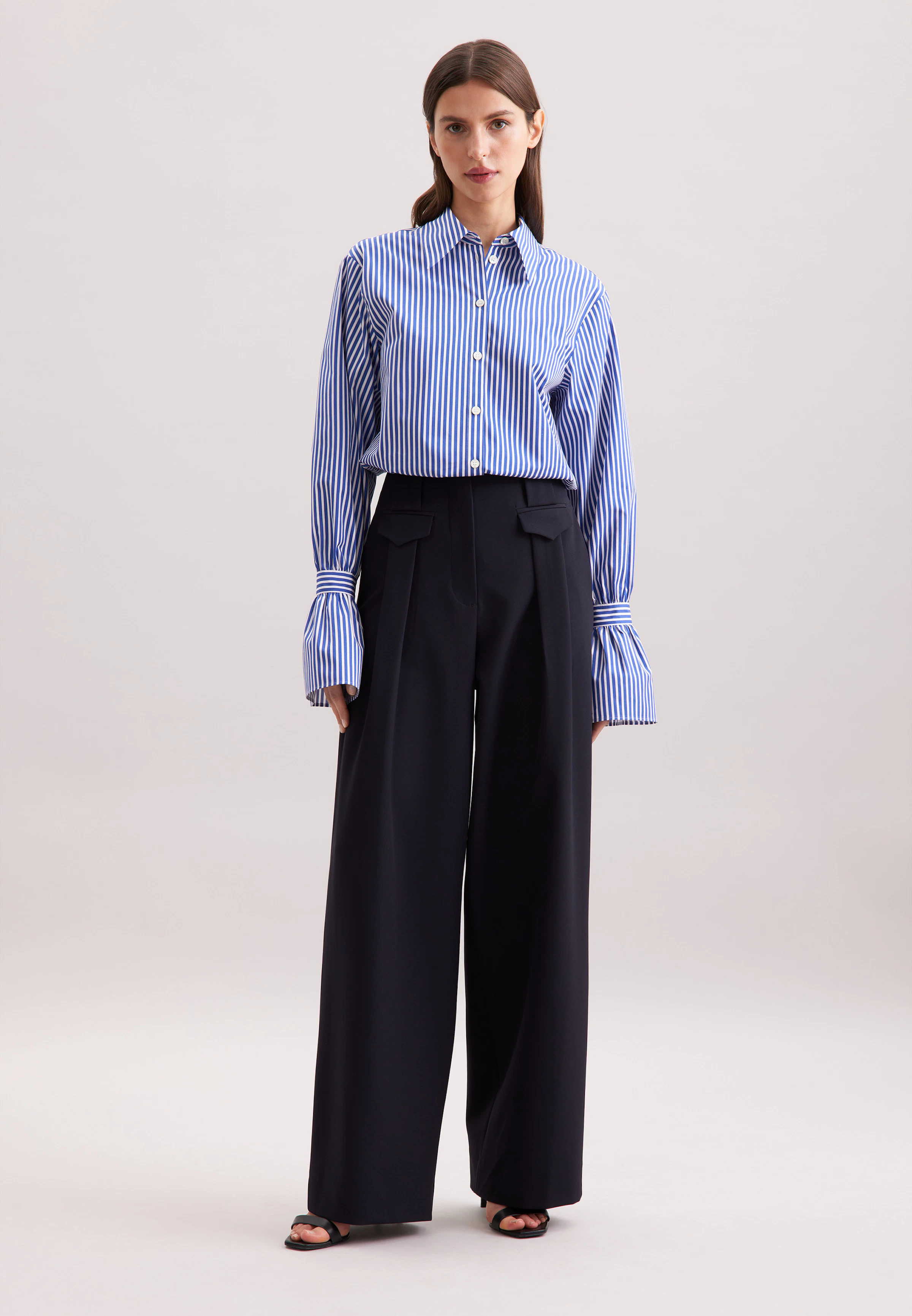 Chemisier BIBA Dream Manches Longues - Bleu Et Blanc Rayé Brillant - Taille 42 - Occasion TBE