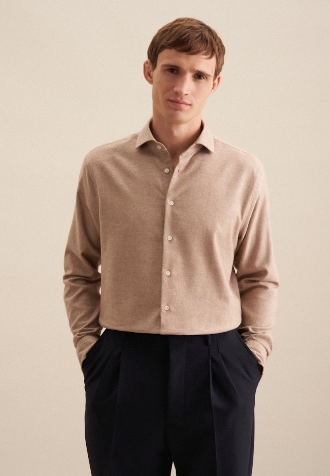 Shaped Flannel shirt Structure in Brown | Seidensticker online shop