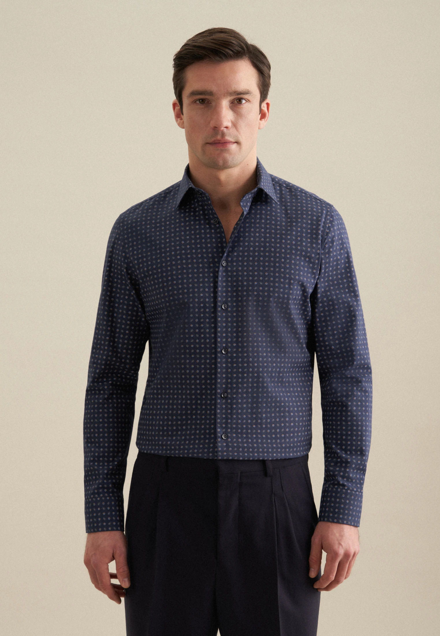 Slim Flanellhemd Druck Blau 41