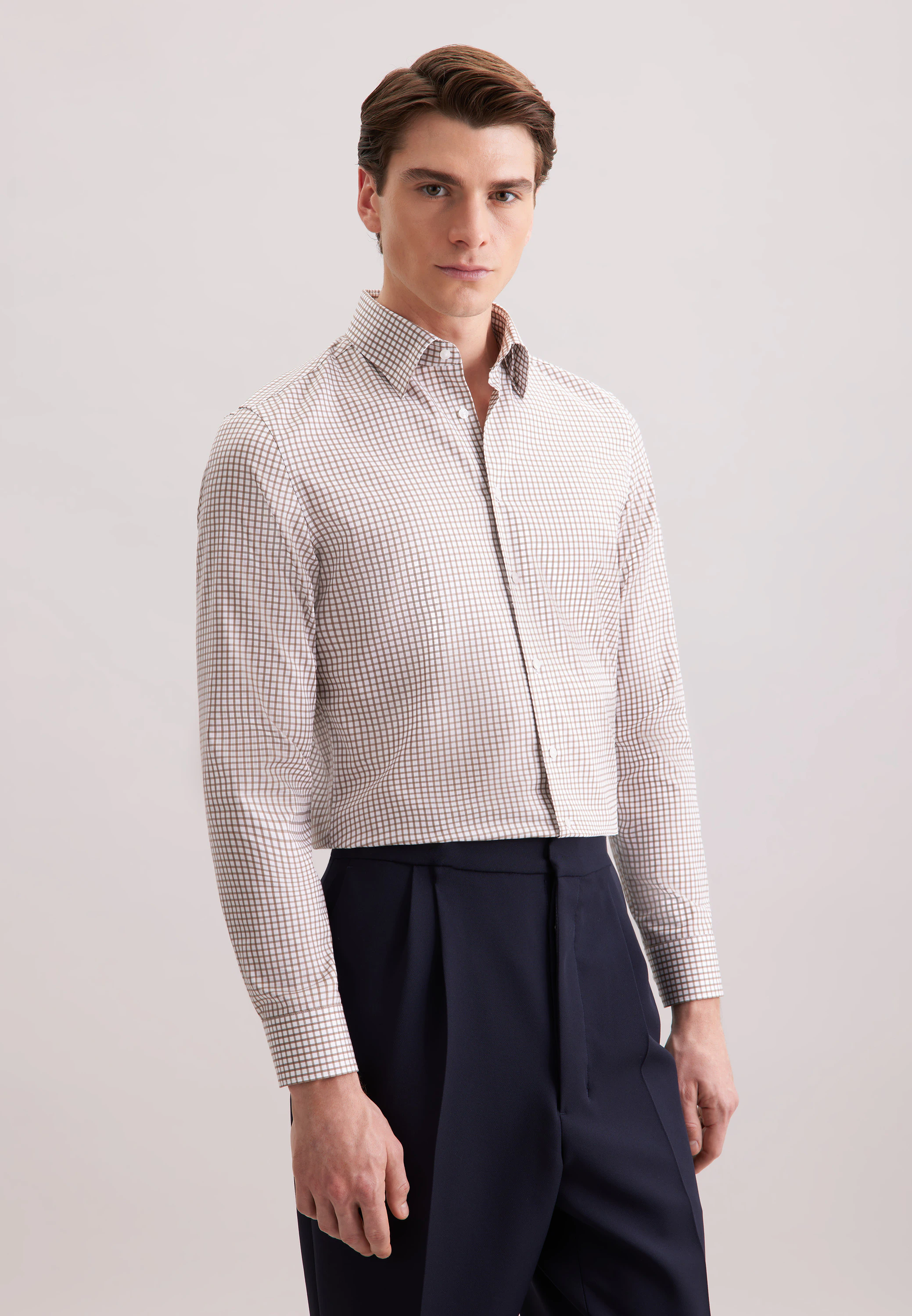 Slim Business Hemd Karo Braun 40