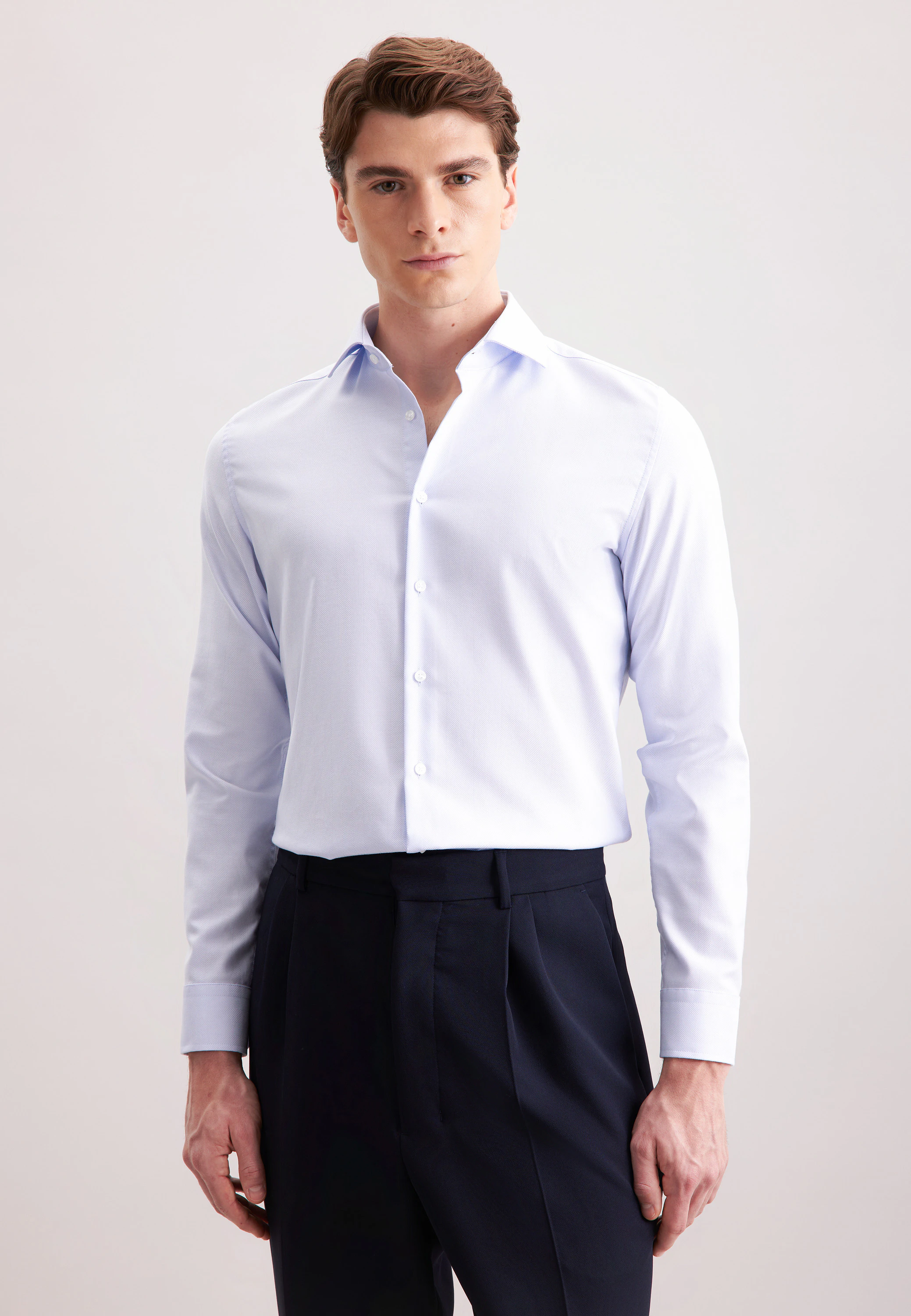 Slim Business Hemd Fischgrat Blau 43
