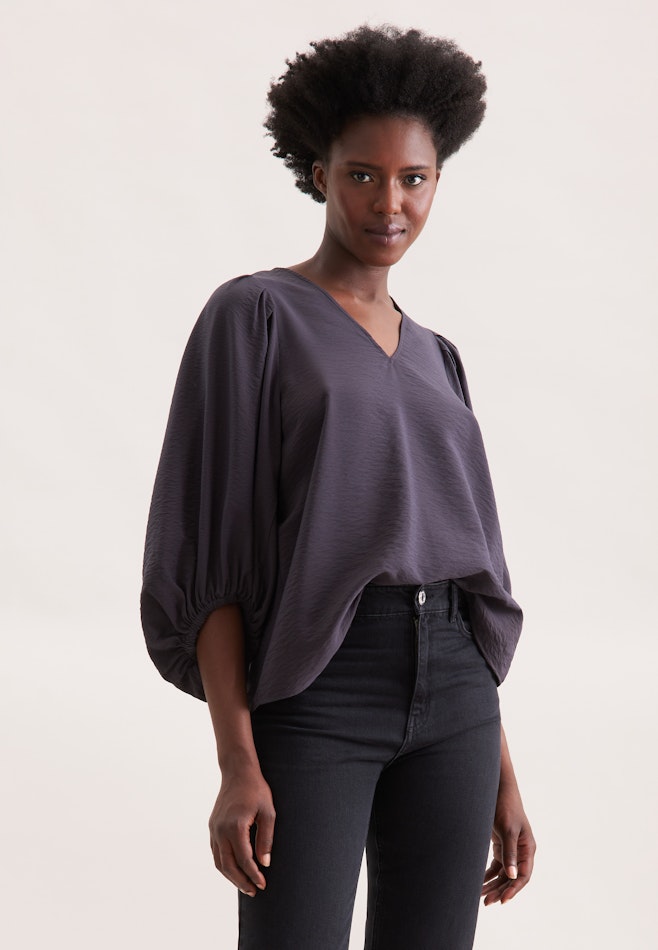Blusenshirt mit Volumenärmel aus strukturierter Viskose in Grau | Seidensticker Onlineshop