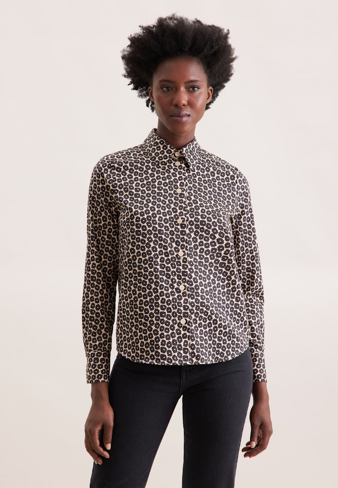 Hemdbluse aus Baumwollsatin mit Print in Weiß | Seidensticker online shop