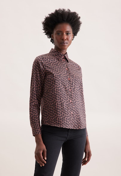 Hemdbluse aus Baumwollsatin mit Print in Rosa |  Seidensticker Onlineshop