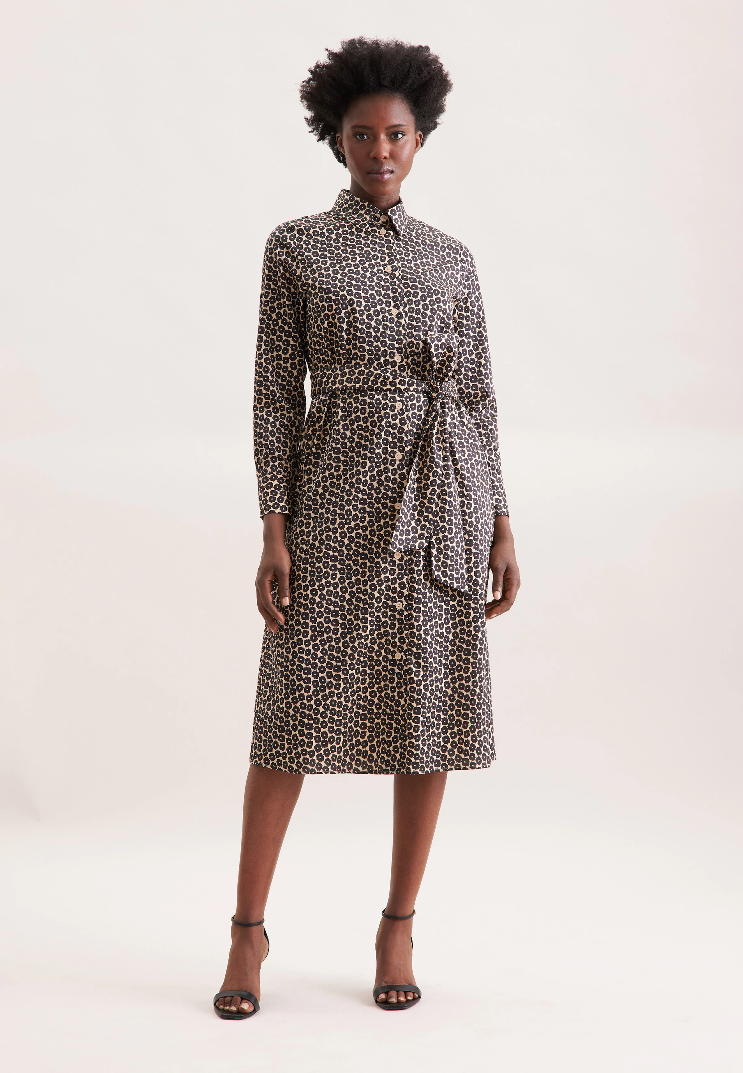 Women Printed cotton satin shirt dress ecru | Seidensticker