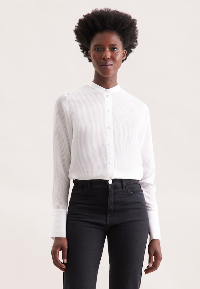 Semitransparente Stehkragenbluse mit hoher Manschette in Blanc |  Seidensticker Onlineshop