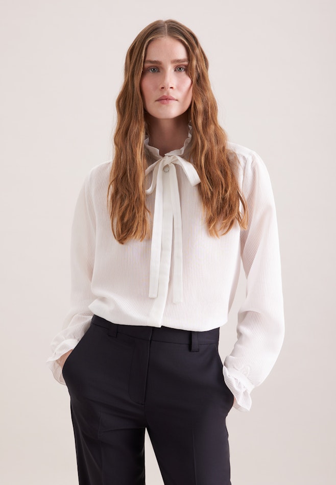 Blouse lavallière avec détail volanté dans Blanc | Boutique en ligne Seidensticker