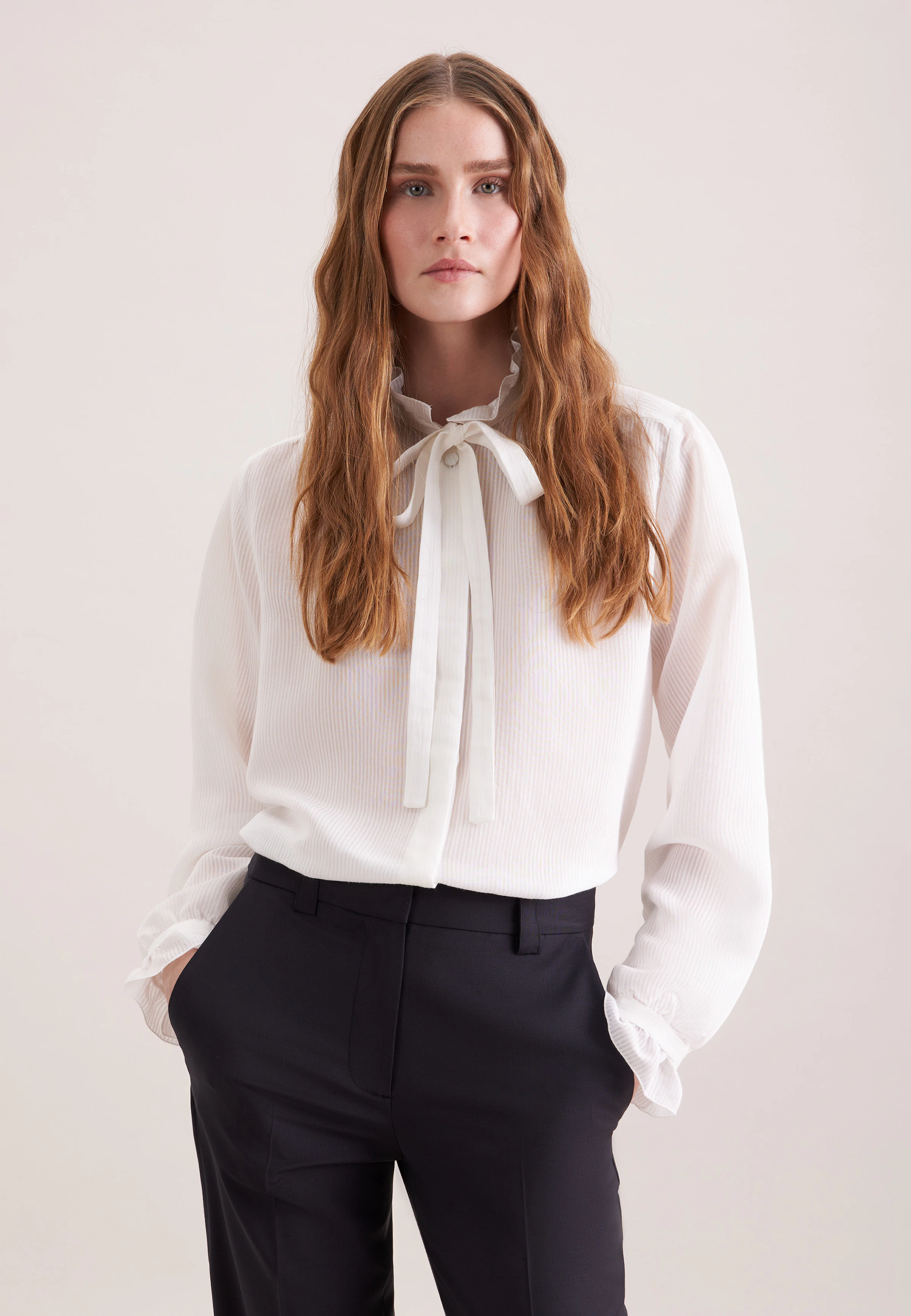 Women Bow Blouse with Ruffle Detail ecru | Seidensticker