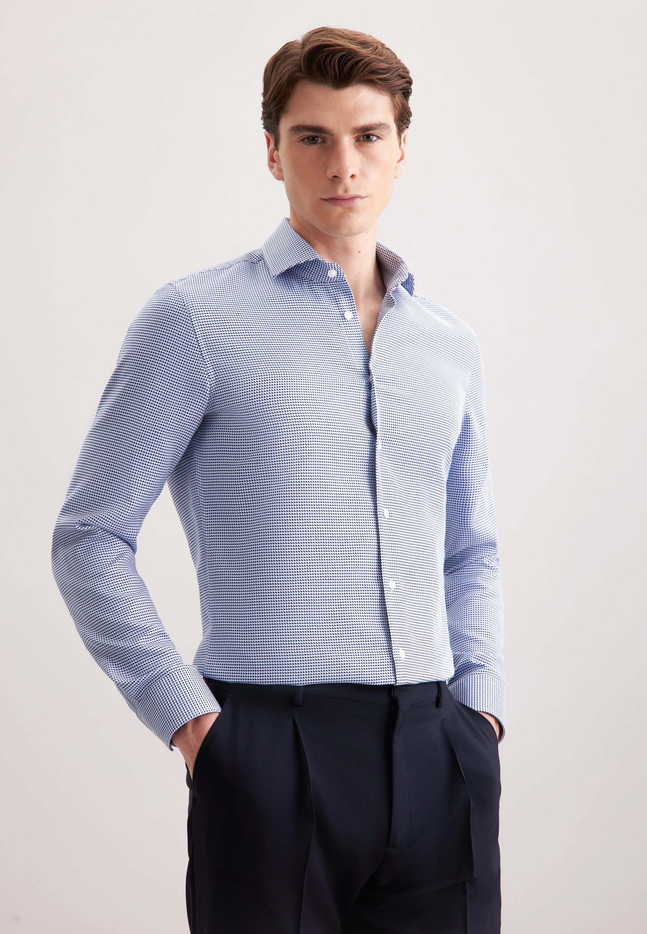 Slim Business Hemd Pepita Blau 39