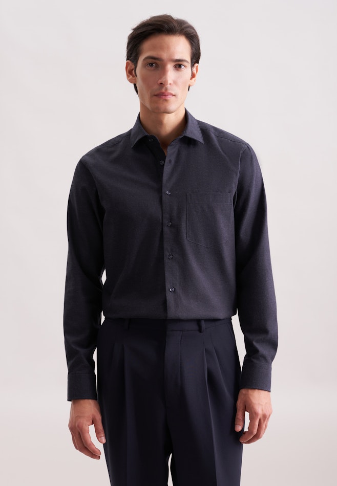 Regular Flanellhemd Uni in Dunkelblau | Seidensticker Onlineshop