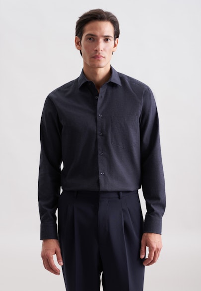 Regular Chemise en flanelle Uni in Bleu Foncé | Seidensticker Onlineshop