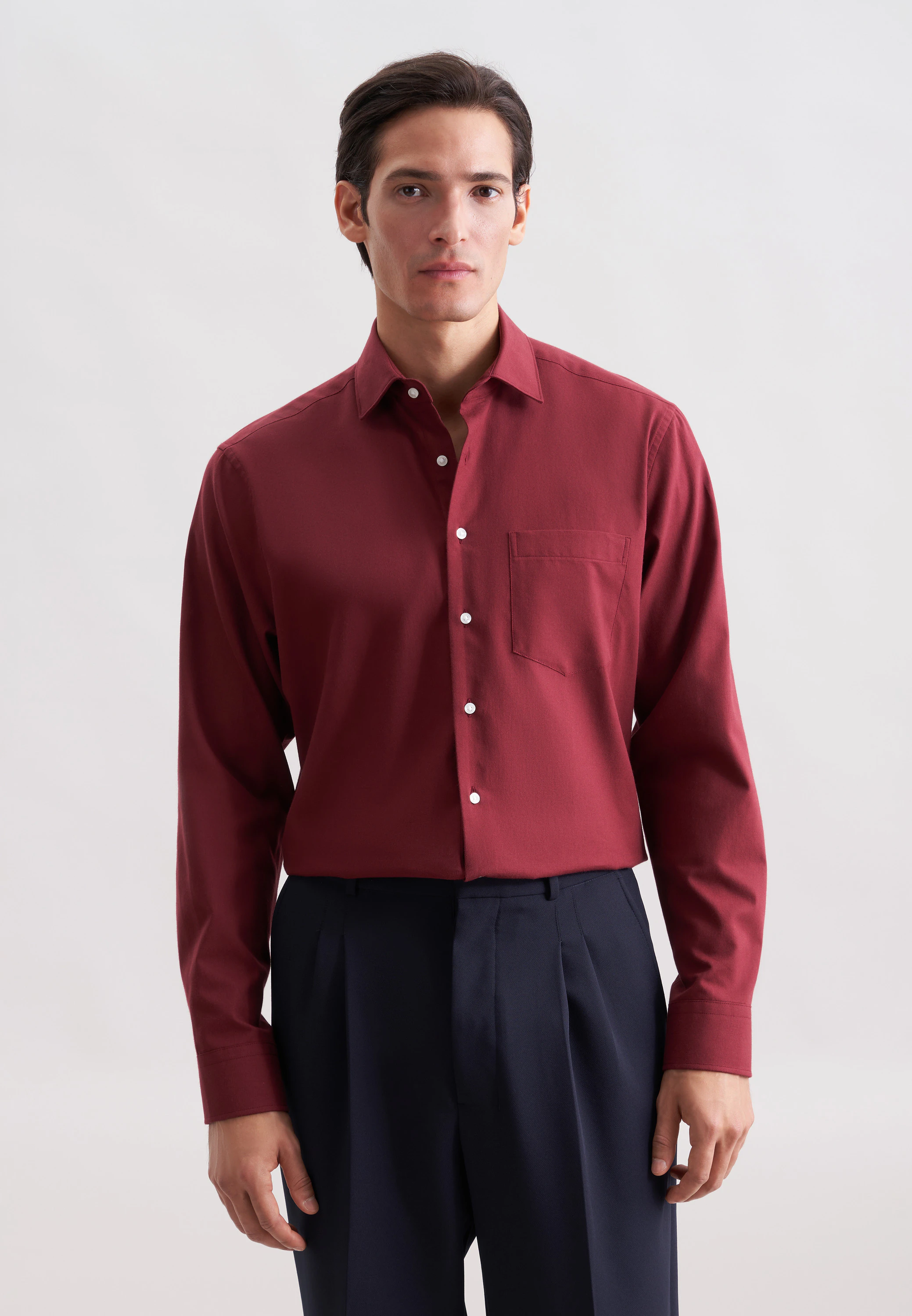 Regular Flanellhemd Uni Rot
