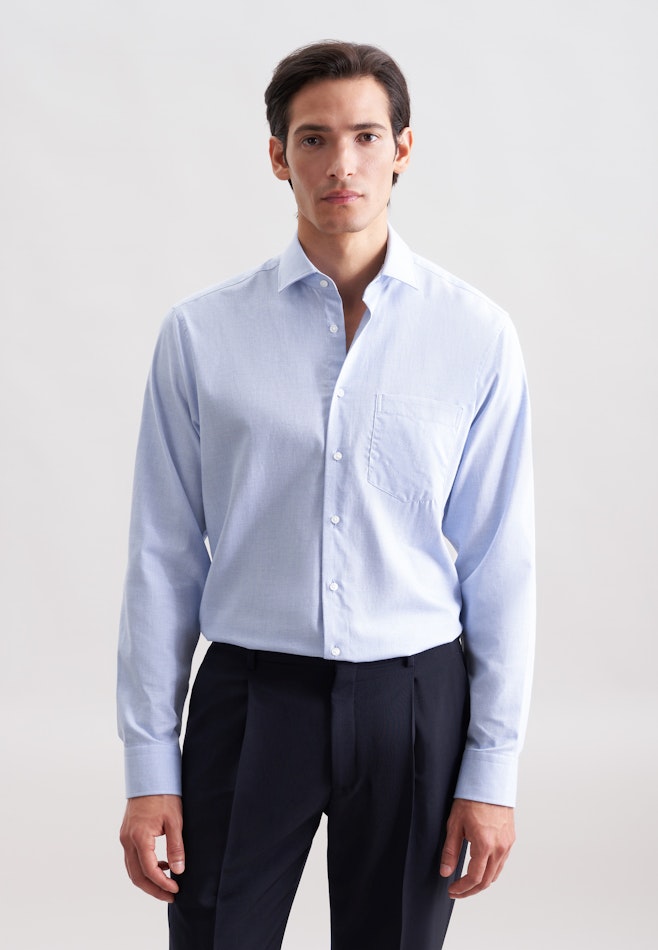 Regular Flanellhemd Uni in Mittelblau | Seidensticker Onlineshop