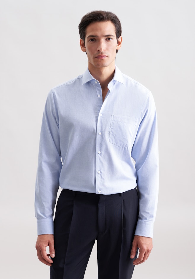 Regular Flanellhemd Uni in Mittelblau | Seidensticker Onlineshop