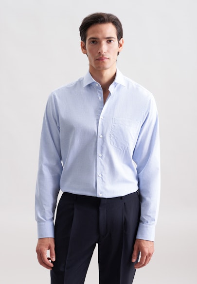 Regular Chemise en flanelle Uni in Bleu Moyen | Seidensticker Onlineshop