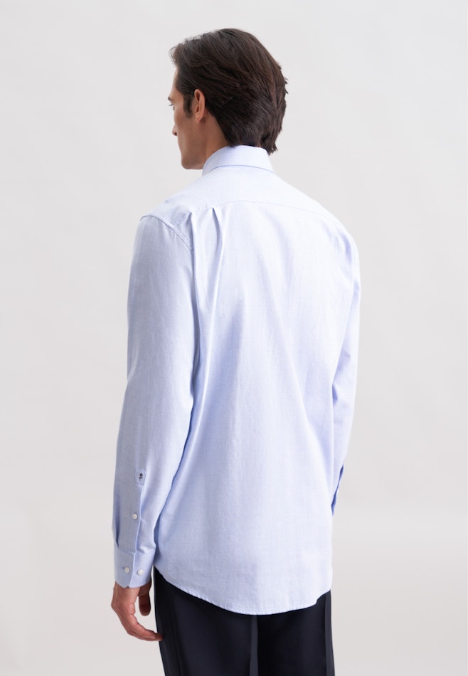 Regular Chemise en flanelle Uni dans Bleu Moyen | Boutique en ligne Seidensticker