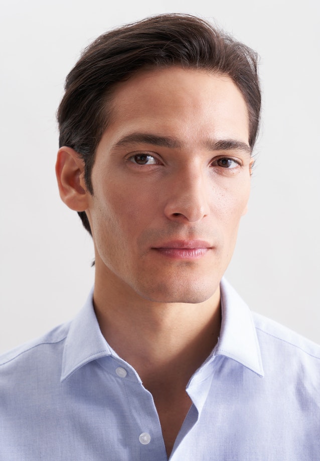 Regular Chemise en flanelle Uni in Bleu Moyen |  Seidensticker Onlineshop